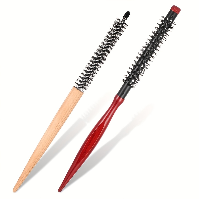 TEMU 2pcs Set Of Small Round-tip Hair Combs, Mini Round Wooden Roller Curling Combs, Volumizing Styling Combs, And Beard Curling Tools, Suitable For