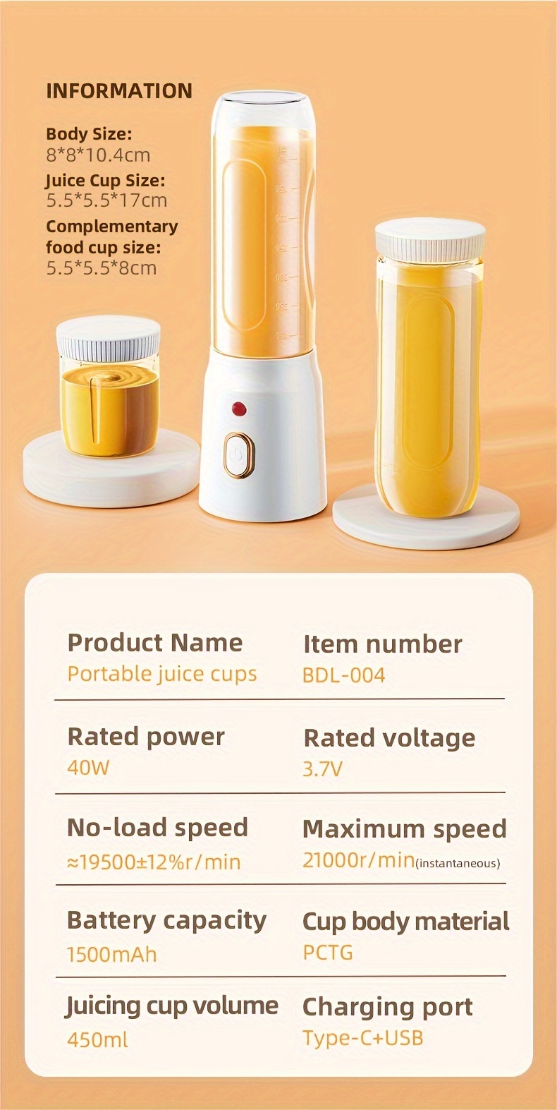 portable electric juicer cup set with dual cups usb rechargeable lithium battery powered multi functional for home dorm travel outdoor use details 14