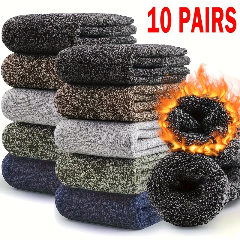 TEMU Men's And Women's 10 Pairs Of Warm Socks, Super Thick Mid Tube Hiking Socks Suitable For Cold Weather, Striped Fabric, Thick Material Looped Socks, Boots Hiking Socks Suitable For Outdoor Wear