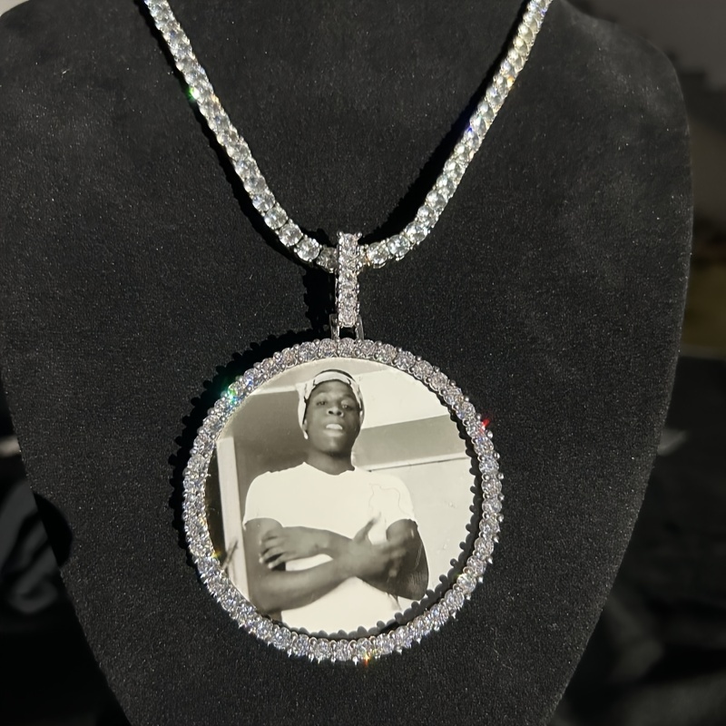 TEMU (custom-made Product) Extra-large Solid Photo Frame, Custom Photo Pendant For Boys, Full Copper Jewelry, -of-a-kind Necklace