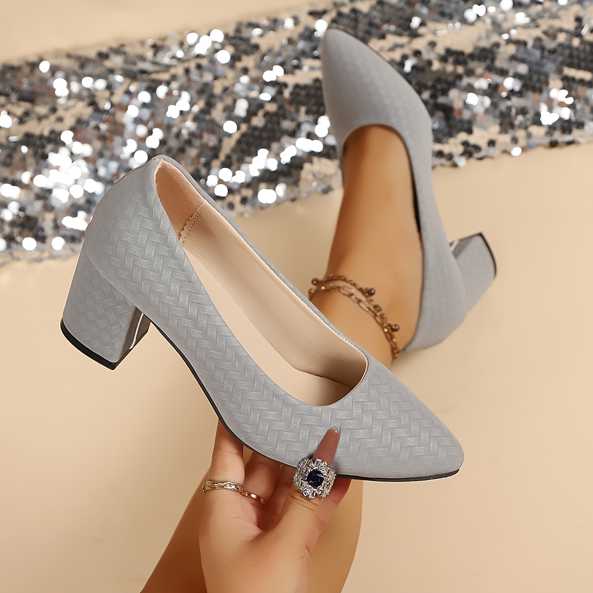 TEMU Comfortable Flat Shoes For Women, 2026 Spring/summer/autumn New Style High Heels, Fashionable And Comfortable Pointed-toe Chunky Heel Women's
