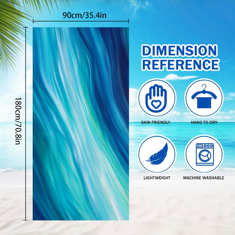 TEMU 1pc Quick-dry Sand-resistant Beach Towel - Turquoise Ocean , Lightweight & Fast-drying For Pool, Travel, Bath - Bath Sheet For Living, Poolside