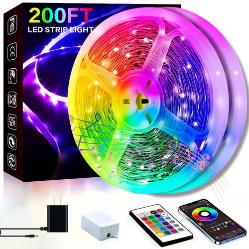 24V LED Light Strip 200 Feet (2 Rolls 100 Feet), with Application And Remote Control, Home Decoration Music Color Changing Light Strip, Suitable for Room Parties, Holiday Decoration, Wedding Atmosphere Light Strip, Christmas Decoration