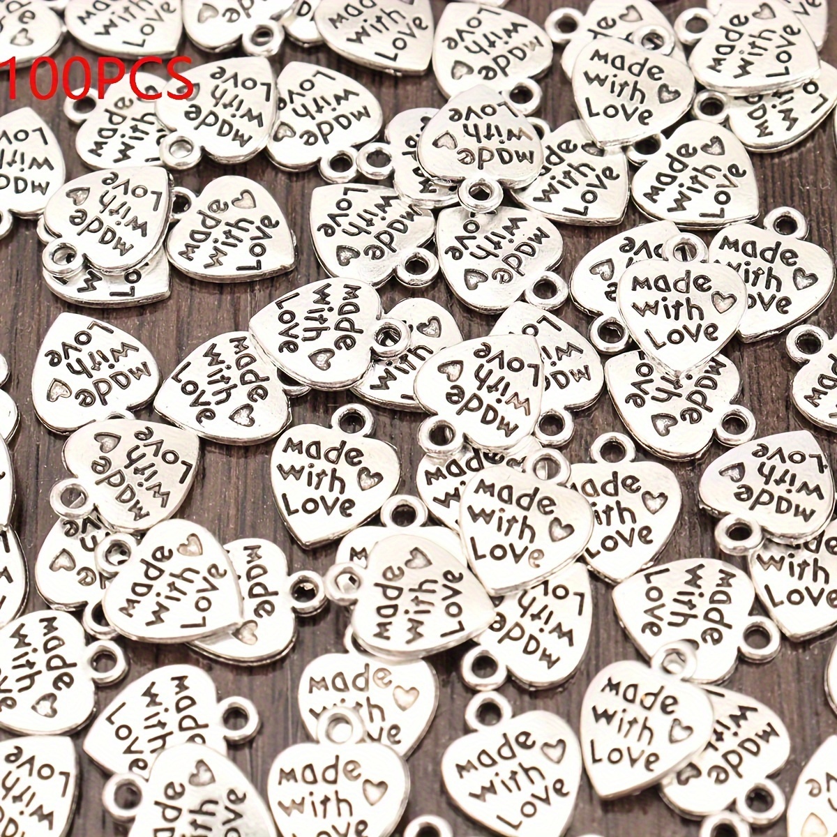 Image of 100 Vintage-style Alloy Heart-shaped Pendants -themed Letter Tags, Mini Water Drop Charms, Versatile And Heart-shaped Pendants Suitable For Jewelry Making