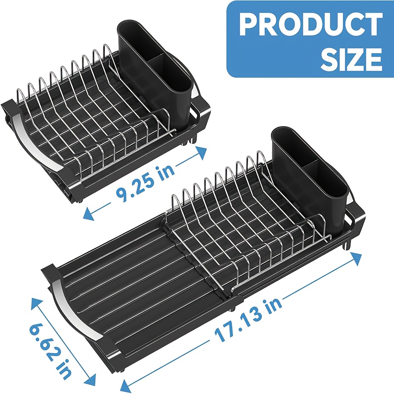 1pc Dish Drainer, Space- Retractable Vertical Dish Rack, Multifunctional Compact Bowl Storage Rack With Automatic Drainage And Handle For Kitchen Countertops And Sinks