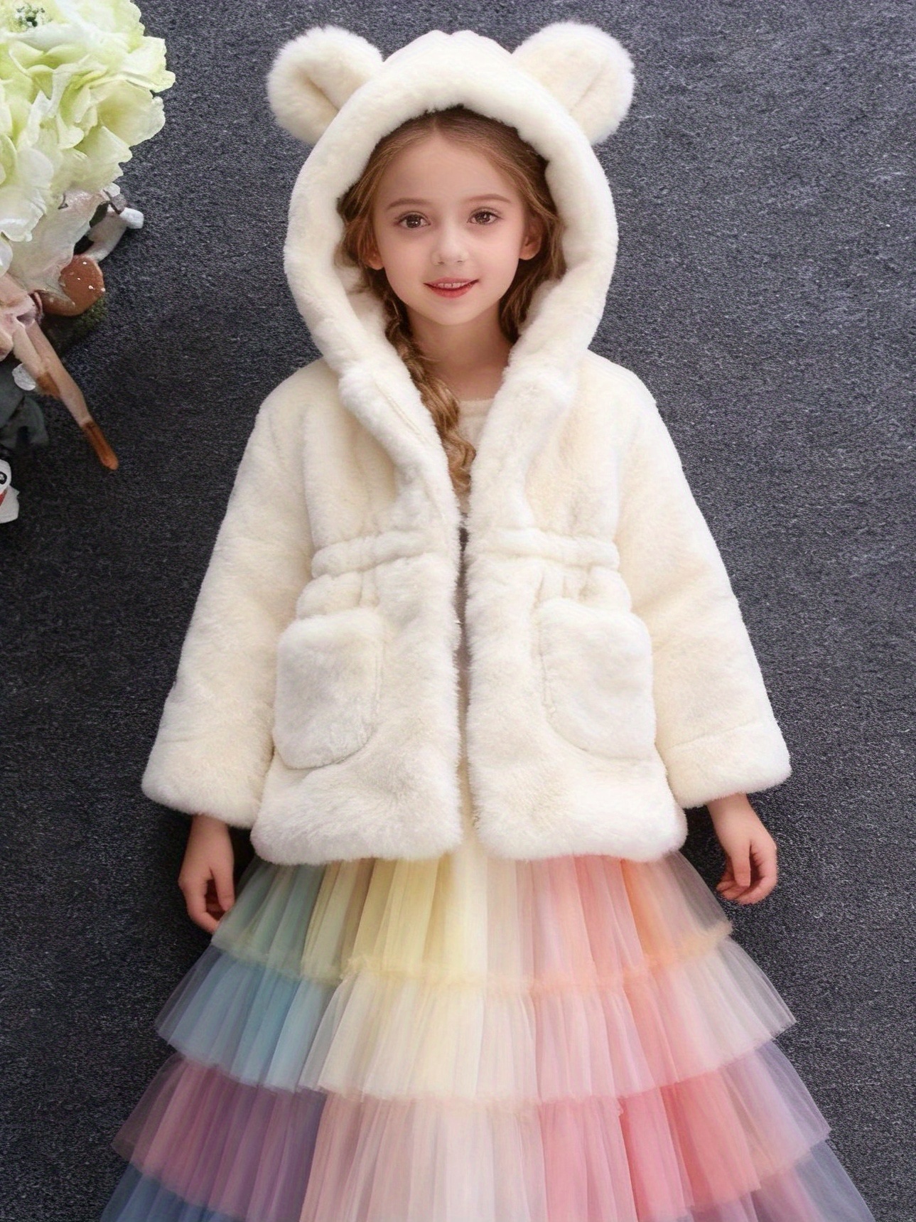 girls winter clothing sweater imitation fur thickened jacket 2024 new winter clothing thickened childrens jacket autumn and winter hooded jacket Product details 1