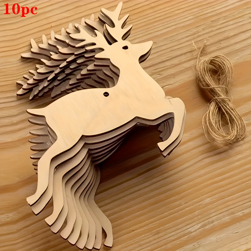 

A Set Of 10 Wooden Deer-shaped Small Wooden Pieces For Diy Painting And Doodling Wooden Crafts, Christmas Tree Ornaments, Decorations For Christmas, Halloween, And Thanksgiving Parties