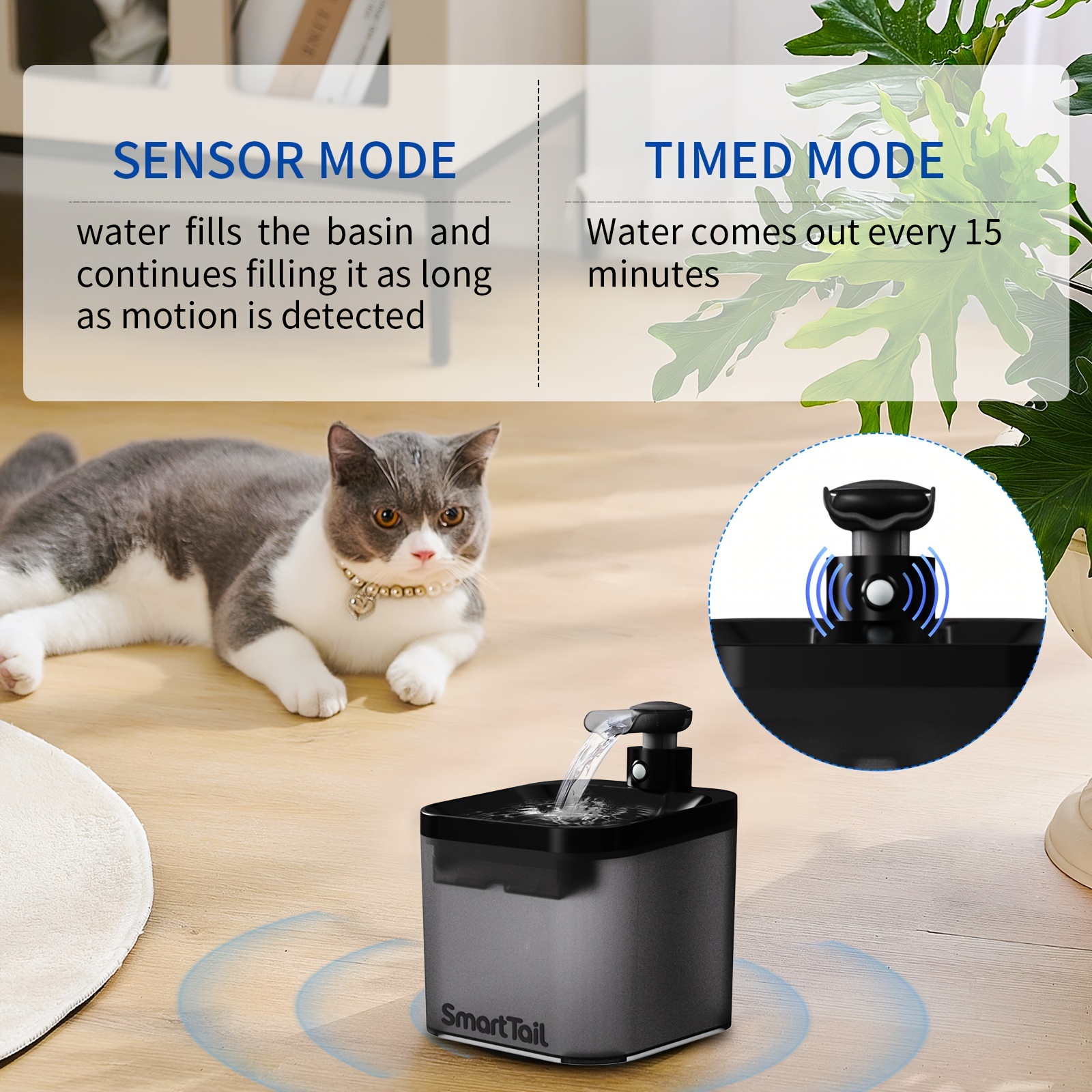 Kedi Su Çeşmesi, Pil ile Çalışan 2.2L Kablosuz Kedi Su Dağıtıcısı, Filtreli ve Hareket Sensörlü Otomatik Pet Su Dağıtıcısı