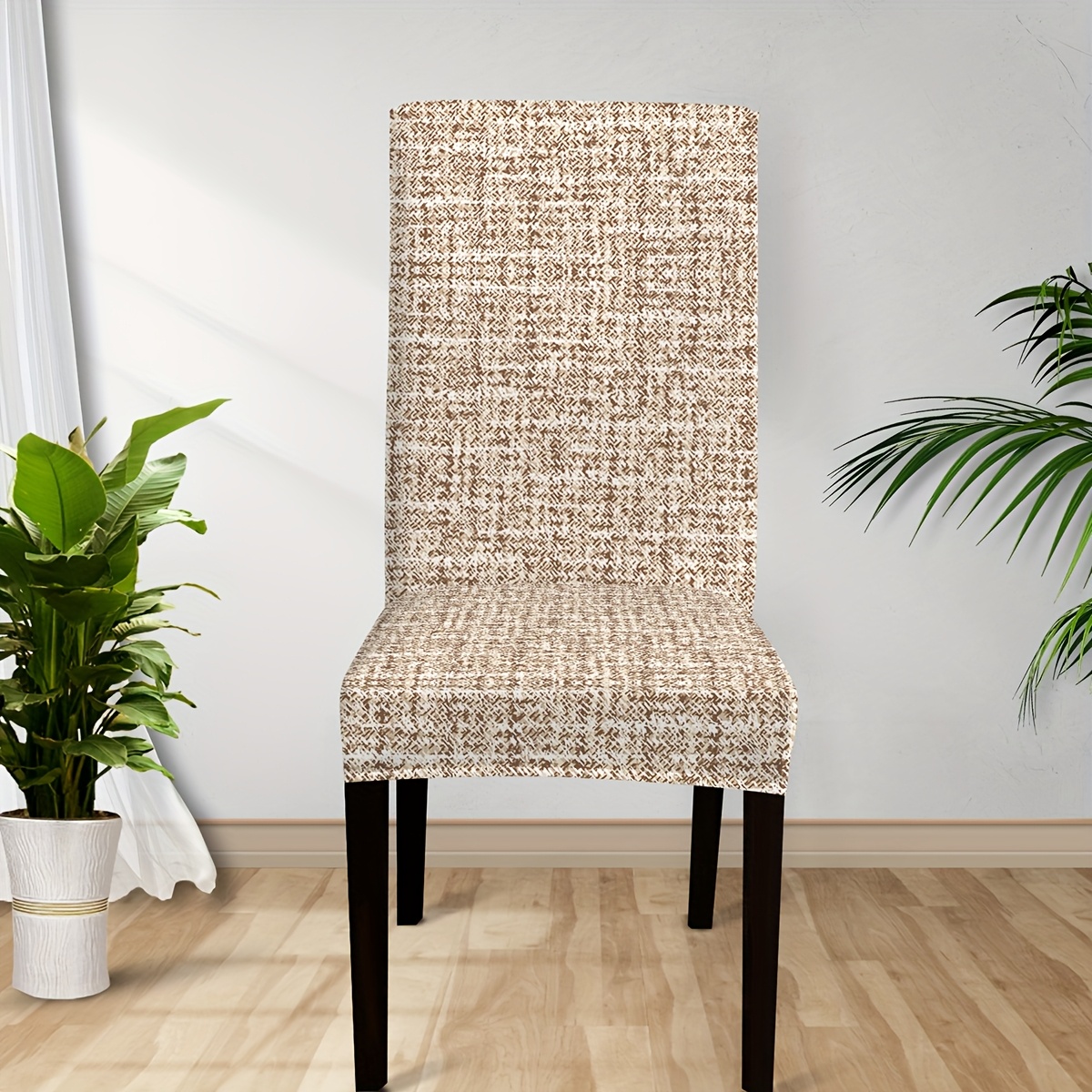 4er/6er set stuhlhussen strukturierten mustern beige kaffee