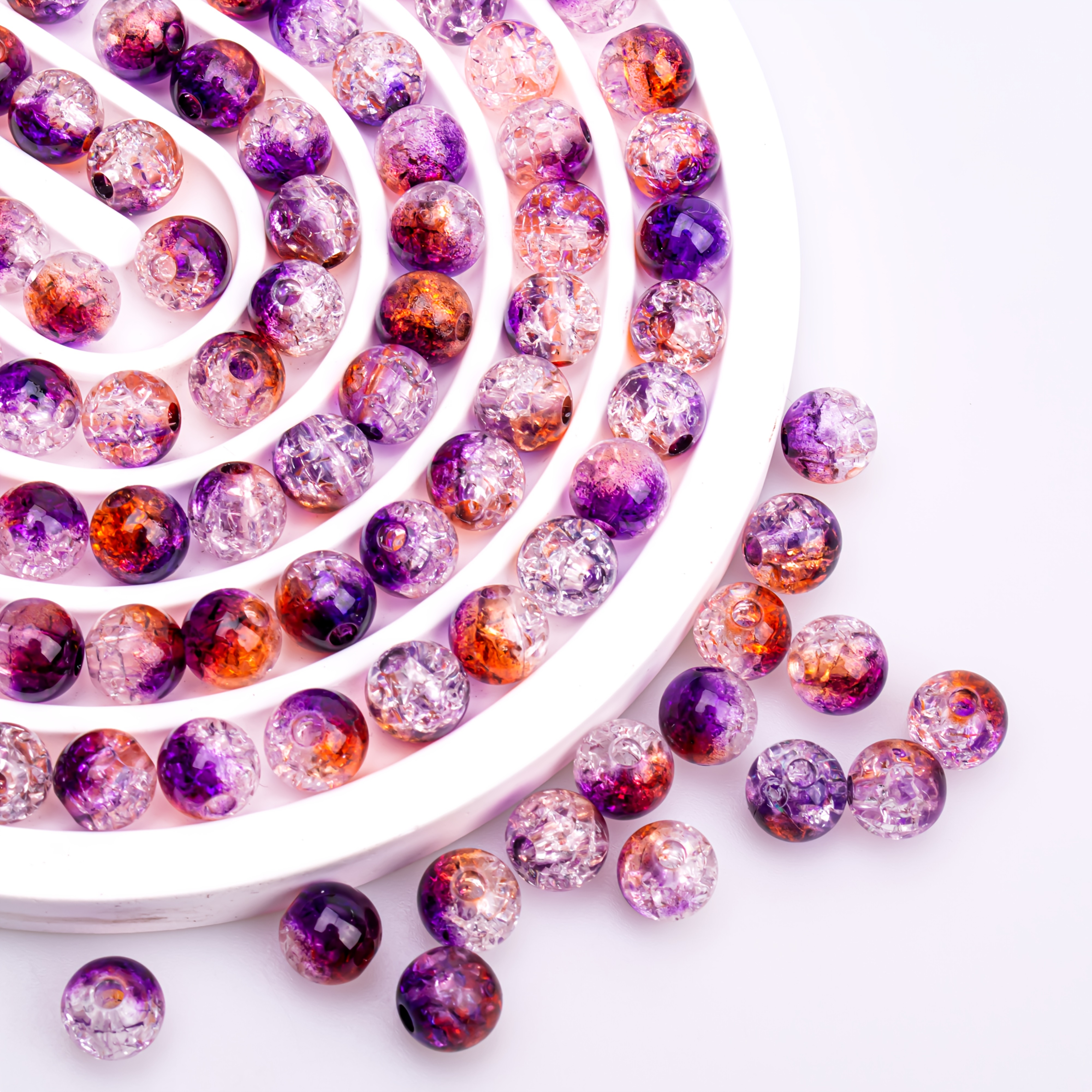 100pcs Glitter Gradient Crackle Beads For Making - Suitable For Bracelets, Necklaces, Earrings Colorful Round Beads - Ideal Holiday Gift For Craft Enthusiasts