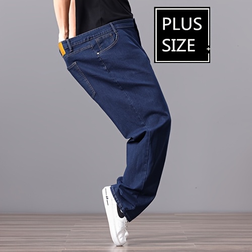 Men's High-Waist Stretch Denim Jeans, Loose Straight-Leg, Durable and Versatile, Plus Size Available,, Long Pants, PLUS SIZE