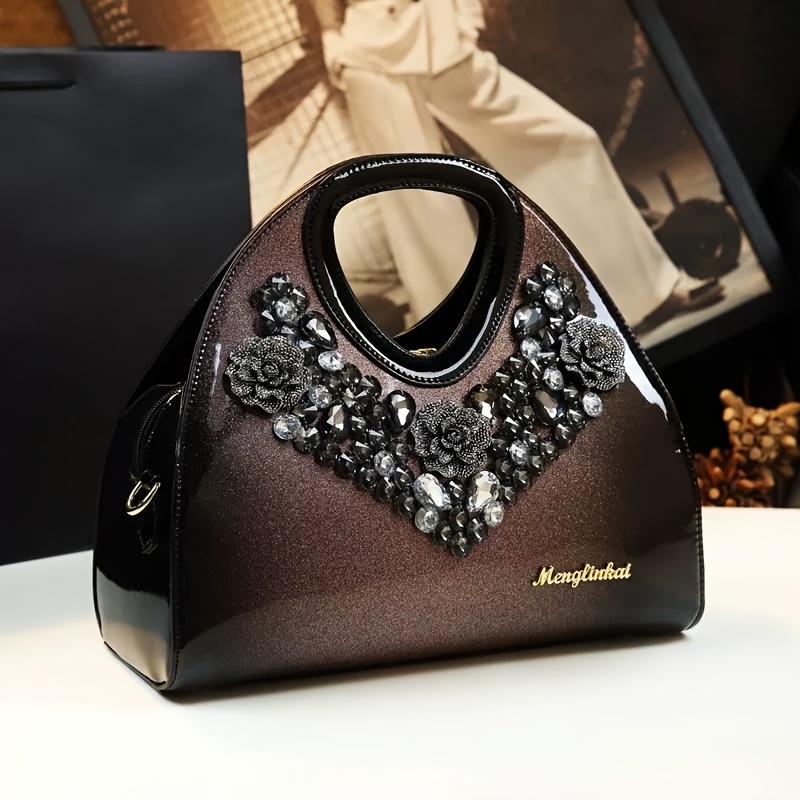 2025 New Arrival Elegant Rhinestone-Embellished Clutch - Adjustable Shoulder Strap, Magnetic Closure, Synthetic Faux Leather Lining, Perfect for Women, Mother'S Day Gift, Cute Clutch