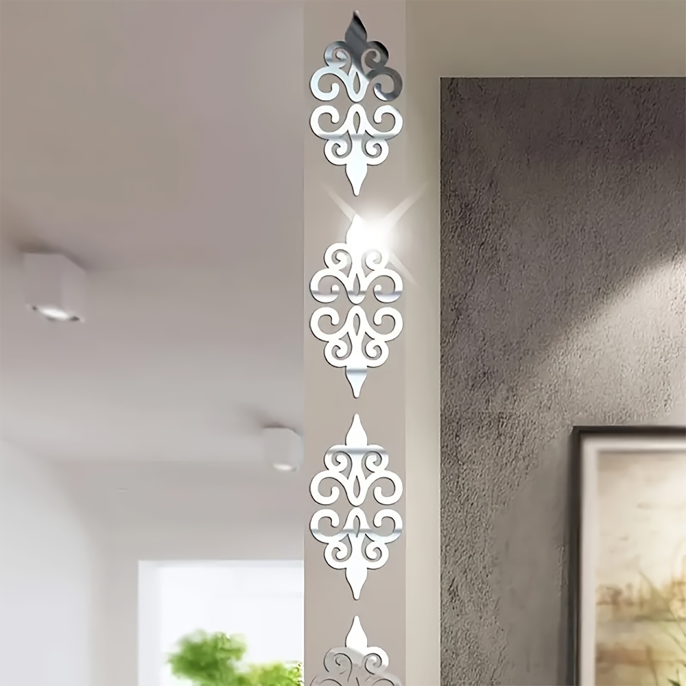 Set Of 10 Acrylic Mirror Wall Stickers For Home Decoration, Silvery Mirror Flower Stickers For Living Room Wall Decoration And Ceiling Mirror Decoration