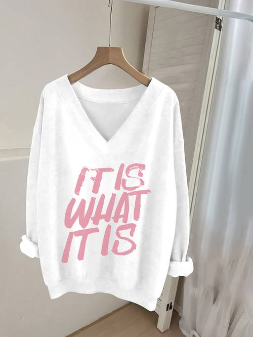 item picture 0829 womens casual v neck long sleeve sweatshirt with letter print long sleeve t shirt long sleeve top