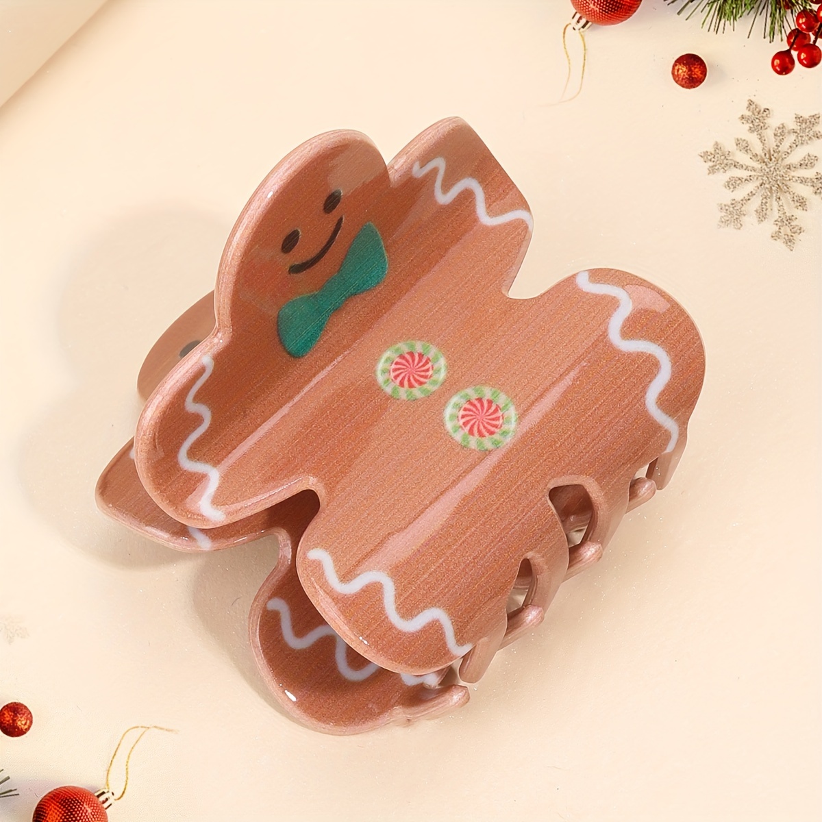 

1pc Christmas Gingerbread Man Hair Clip For Women - Plastic Hair Accessory For Christmas Dress Up And Gift