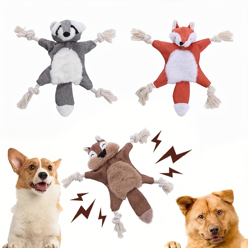 

3pcs Squeaky Plush Dog Toys - , No-stuffing Animal Chew Toys For Medium & Large Breeds - Interactive Play And Dental Health