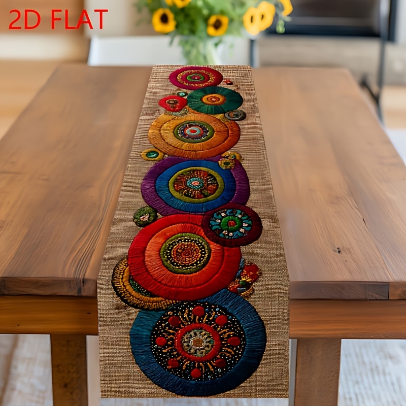 TEMU 2d Flat Banner Table Flag, Tablecloth 2d Flat, Bohemian Style Colorful Round , Multi-tone, Suitable For Spring, Festivals, Parties, Carnivals,