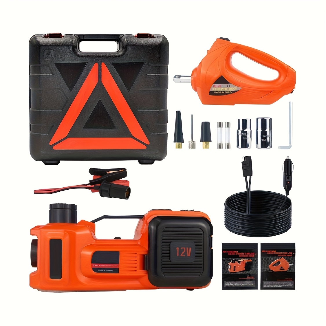 TEMU Electric Car Jack Kit Hydraulic Car Jack Stand Floor Jack 12v 5 Ton/ 11000lbs 6.1"-17.7" For Suv Roadside Emergency Portable Electric Jack Kit