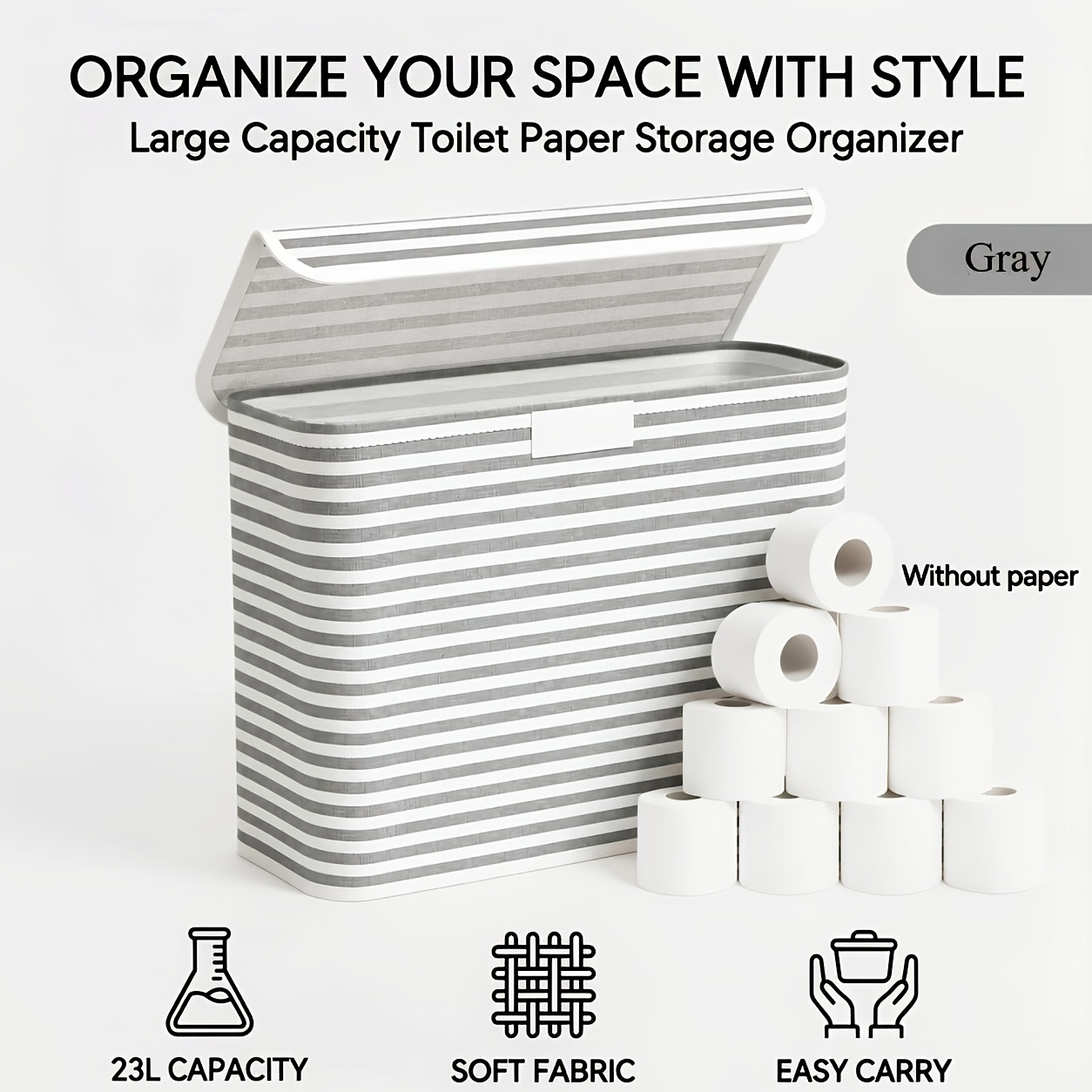 TEMU 22l Toilet Paper Storage Rack, Holds 12 Rolls, Foldable Fabric Toilet Paper Basket With Lid, Bathroom Tissue Storage And Organization, Toilet