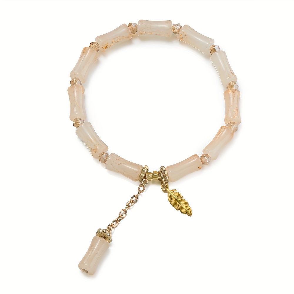 Glass Bamboo Bead Bracelet with Charm Pendant - No Plating