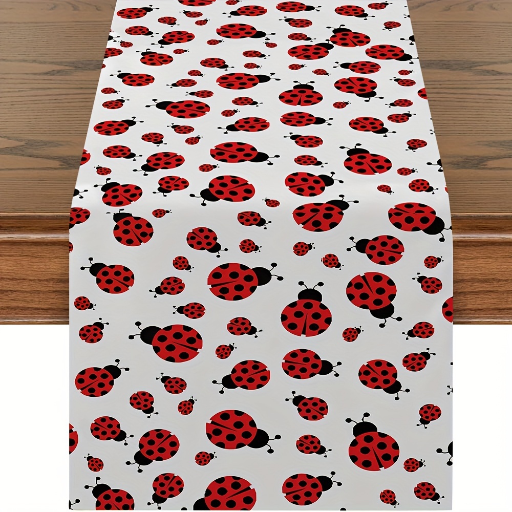 

1pc, Table Runner, Dresser Scarves, Cute Ladybug Pattern Non-slip Table Runner, Kitchen Dining Table Decoration For Indoor, Farmhouse Wedding Party Decor, Holiday Home Dining Decor