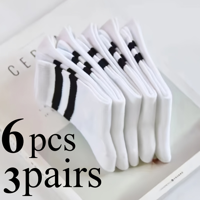 TEMU 6pcs (3 Paires) Chaussettes pour hommes et femmes, printemps et été, noir, blanc et , chaussettes polyvalentes