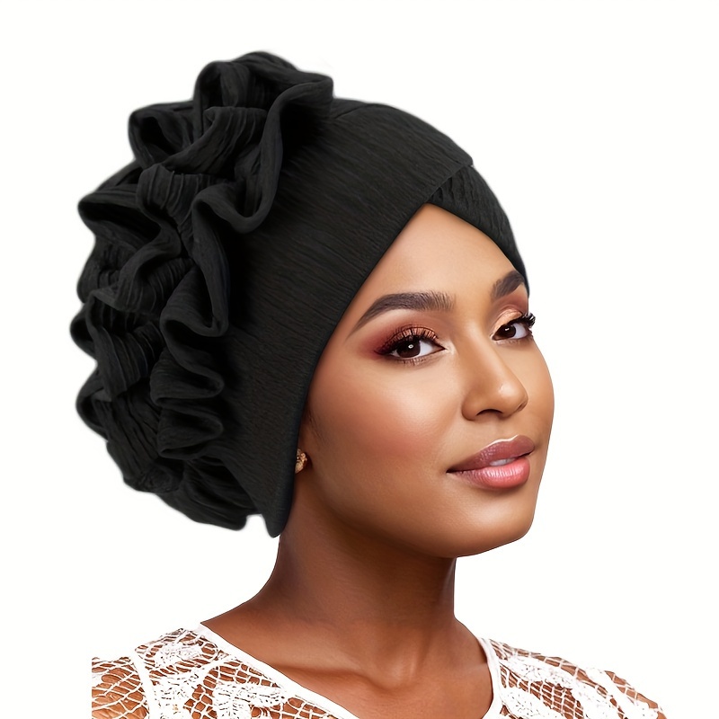 New Lace Scarf Hat Elastic Pleated Hair Protection Wraparound Head Cover