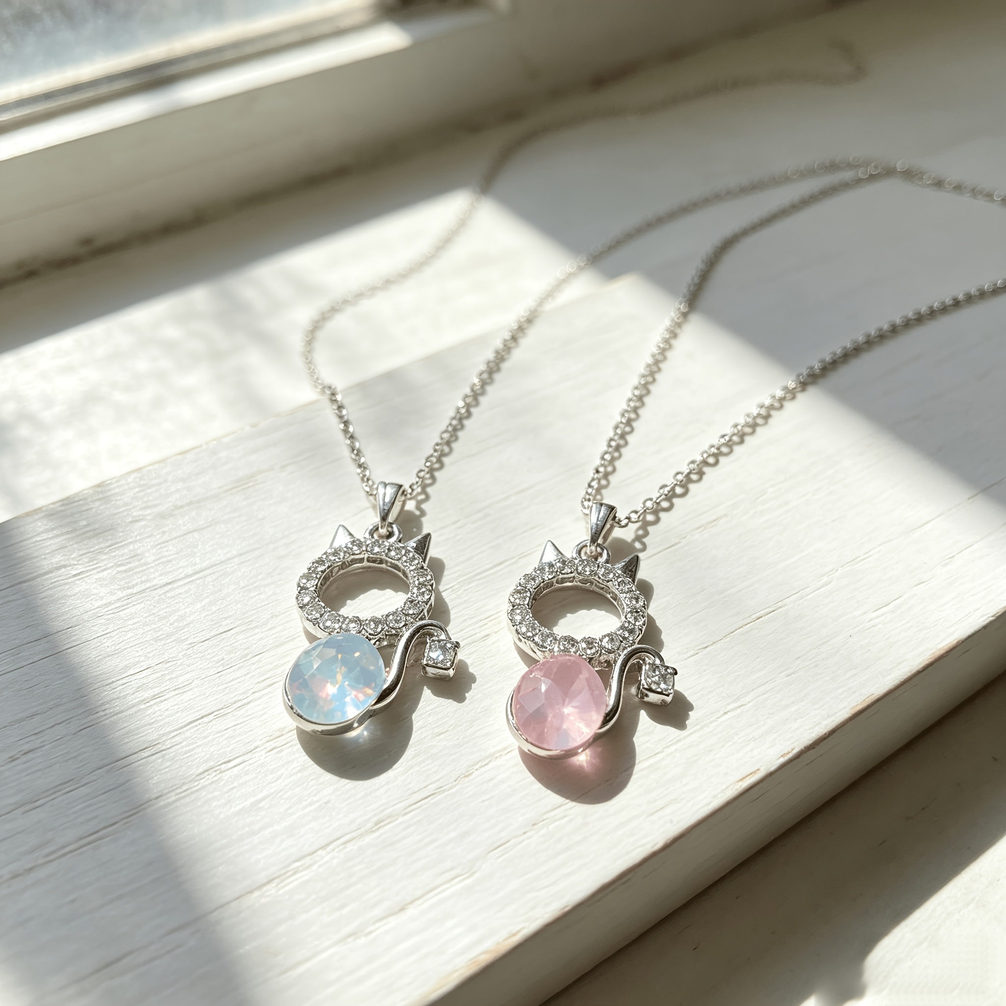 Women's Sparkling Cat Gemstone Round Pendant Necklace, Unique Design