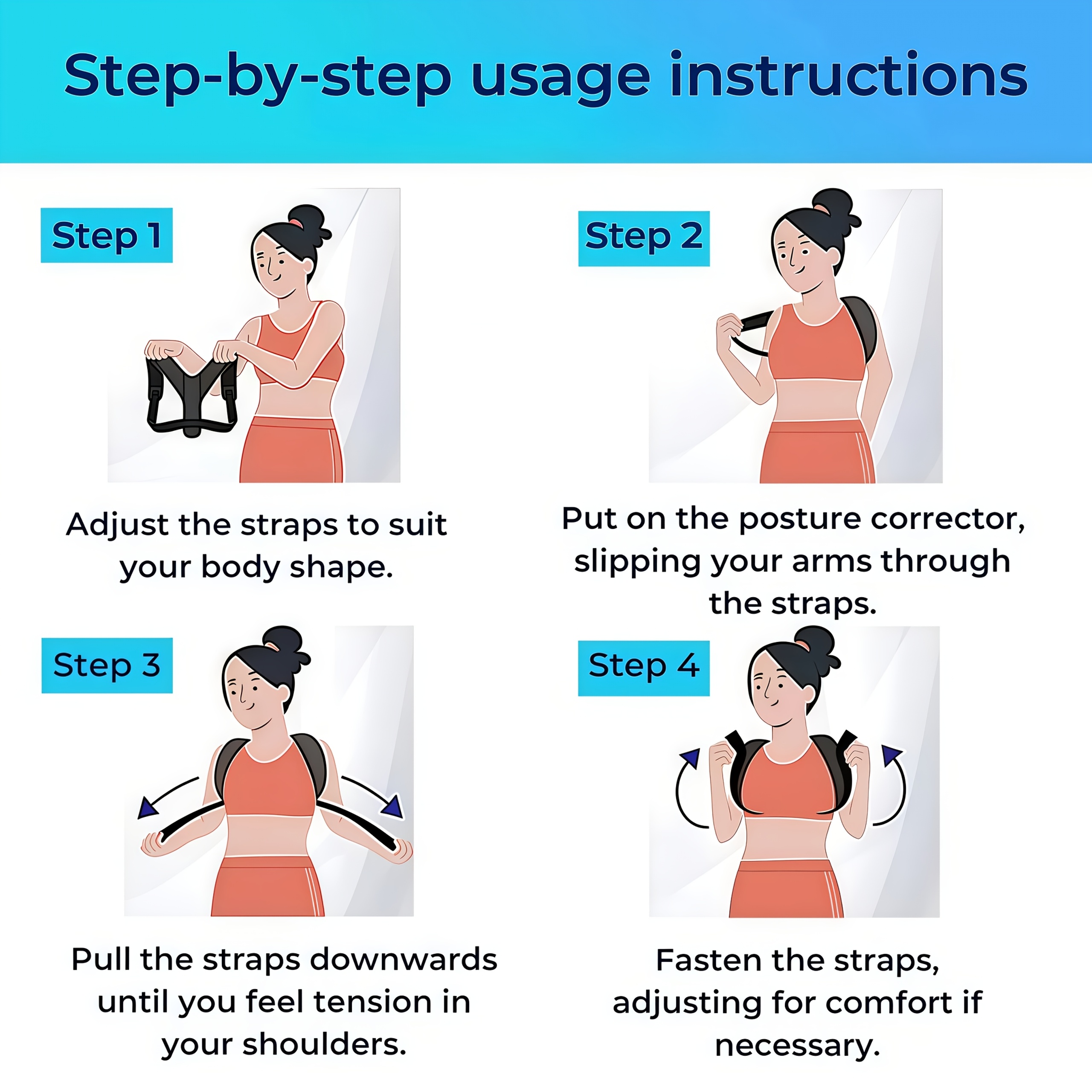 1pc back brace posture   for women and men adjustable upper back support and shoulder back brace clavicle shoulder back posture support breathable   details 1