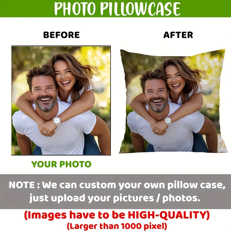 TEMU 1pc Custom Diy Photo Pillowcase - Soft Plush, Suitable For Home Decor | Suitable For Valentine's Day, Christmas, Thanksgiving, New Year, And Anniversaries. Pillow Insert Not Included