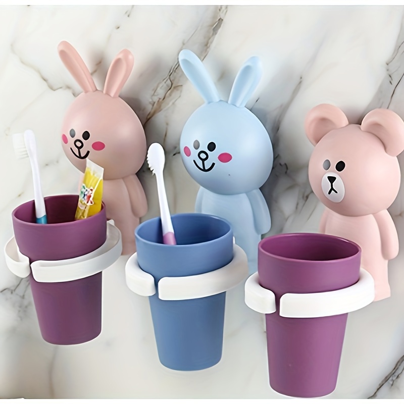 

Cute Cartoon Toothbrush Holder, No-drill Wall Mounted Toothbrush Cup Holder, Plastic Bathroom Accessory, , No Power Required