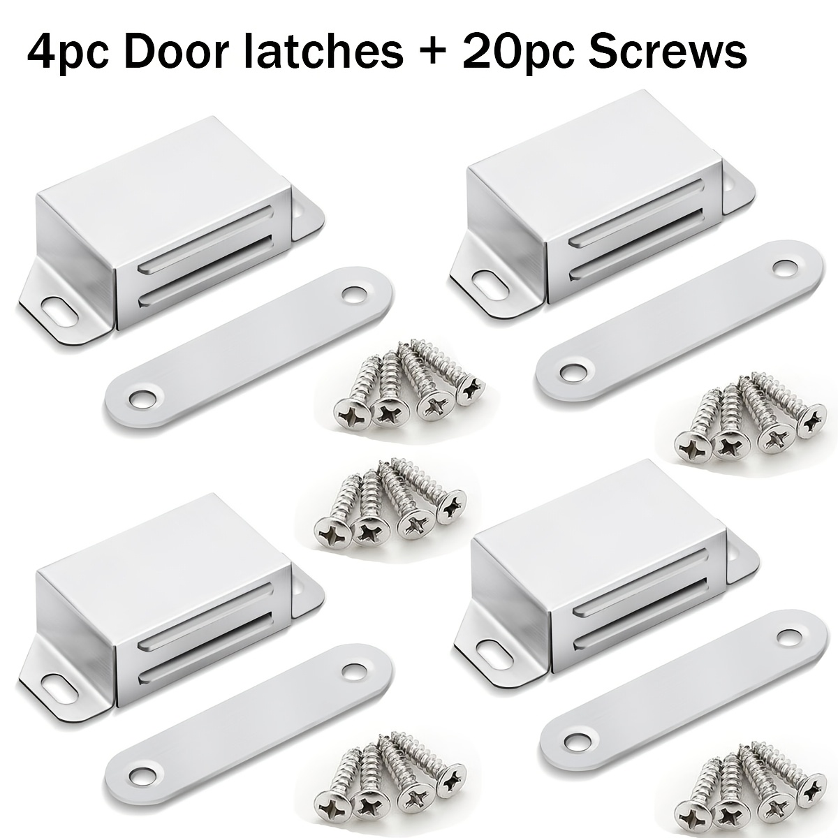 TEMU 24pcs Cabinet Magnetic Catch Set (4 Catches + 20 Screws) Cabinet Door Closer: Ultra-strong Magnetic, Heavy-duty Stainless Steel Latch Suitable