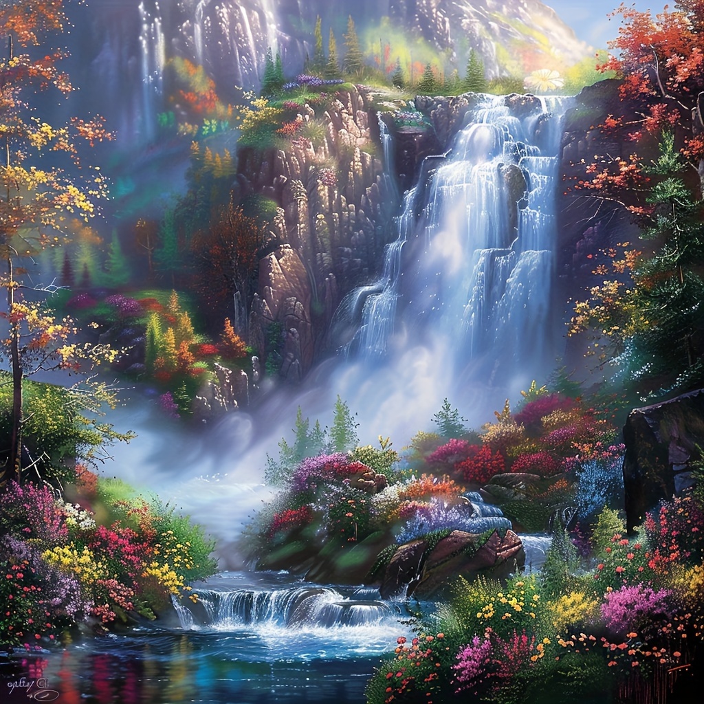 

5d Diamond Art Painting Kit - Waterfall Valley, Round Diamonds, Perfect For Diy Home Decoration, Great Family Gift, 40*40cm/15.7*15.7in