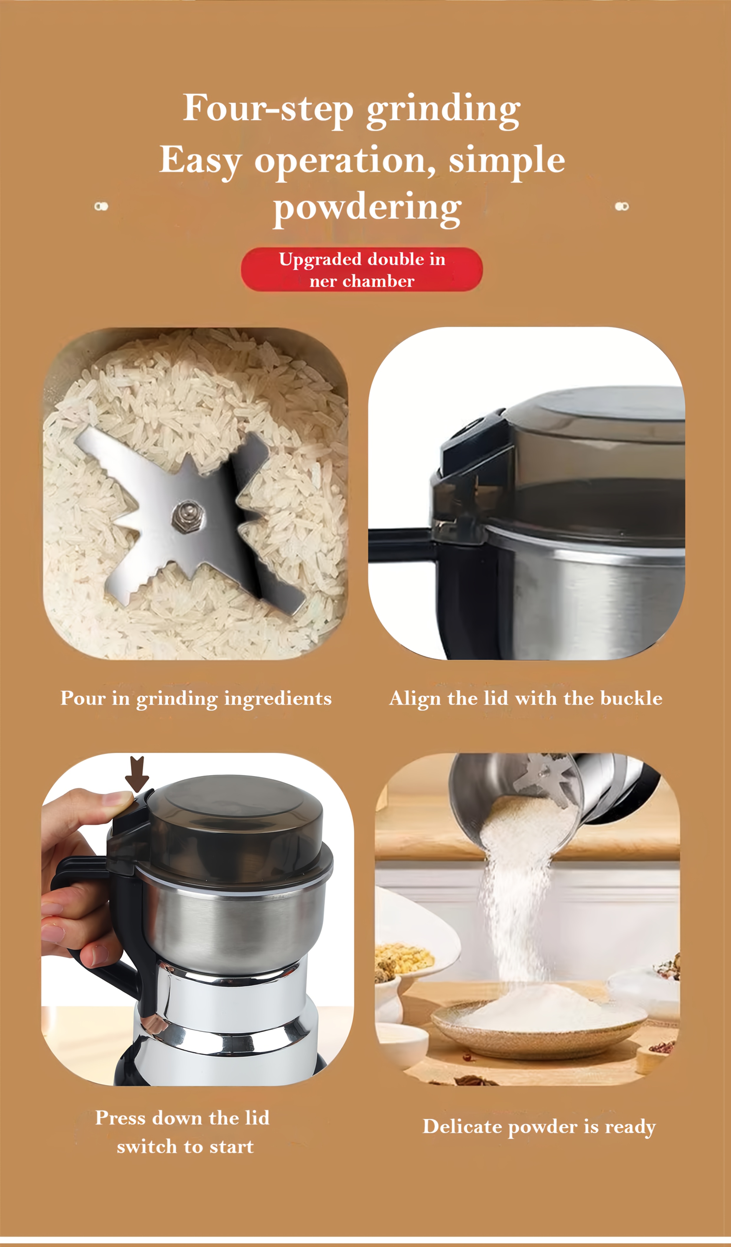 A Multifunctional Electric Grinder, Suitable for Grinding Grains And Spices, Equipped with a US Plug, Ideal for Home Kitchen Use (Not for Wet Grinding)