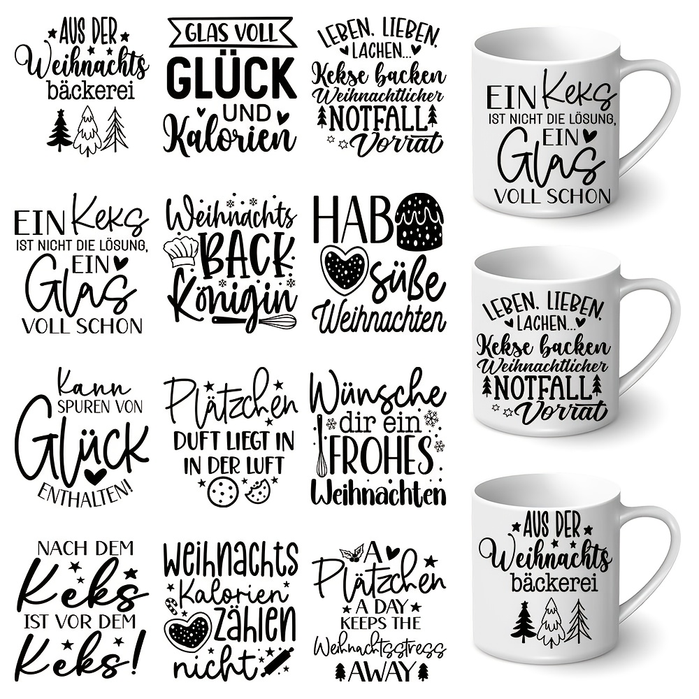12 German Cookie Christmas Designs Uv Dtf Transfer Stickers - Baking Quote Stickers For Decorating Mugs, Cups, Bottles, School Supplies, Art Crafts, And Art Supplies - Easy To Apply