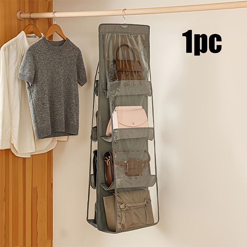 TEMU 1/2pcs Hanging Bag Storage Bag, 8-pocket Transparent Handbag Storage Rack, Wardrobe, Space-, Home Storage Bag