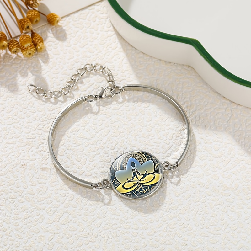 White Flat Glass Retractable Length Bracelet, Yoga Meditation Design