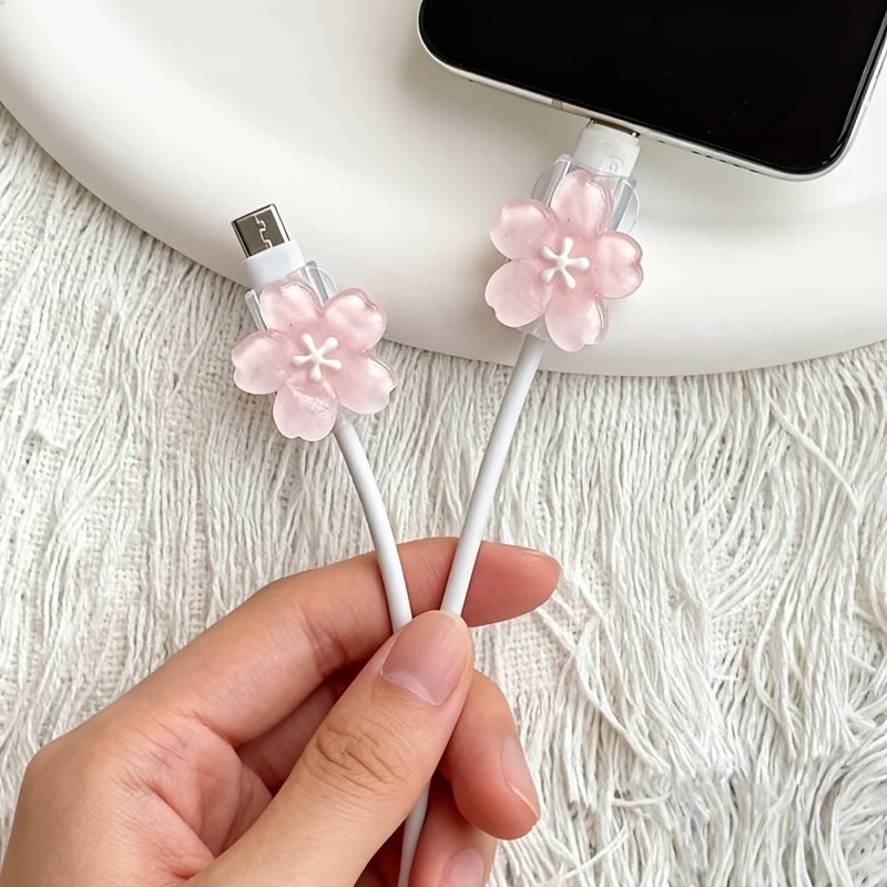 TEMU 2pcs Cherry Phone Charging Cable Protector, Data Cable Protection Set (battery Not Included), Perfect Gift For Birthdays, Weddings, Valentine's