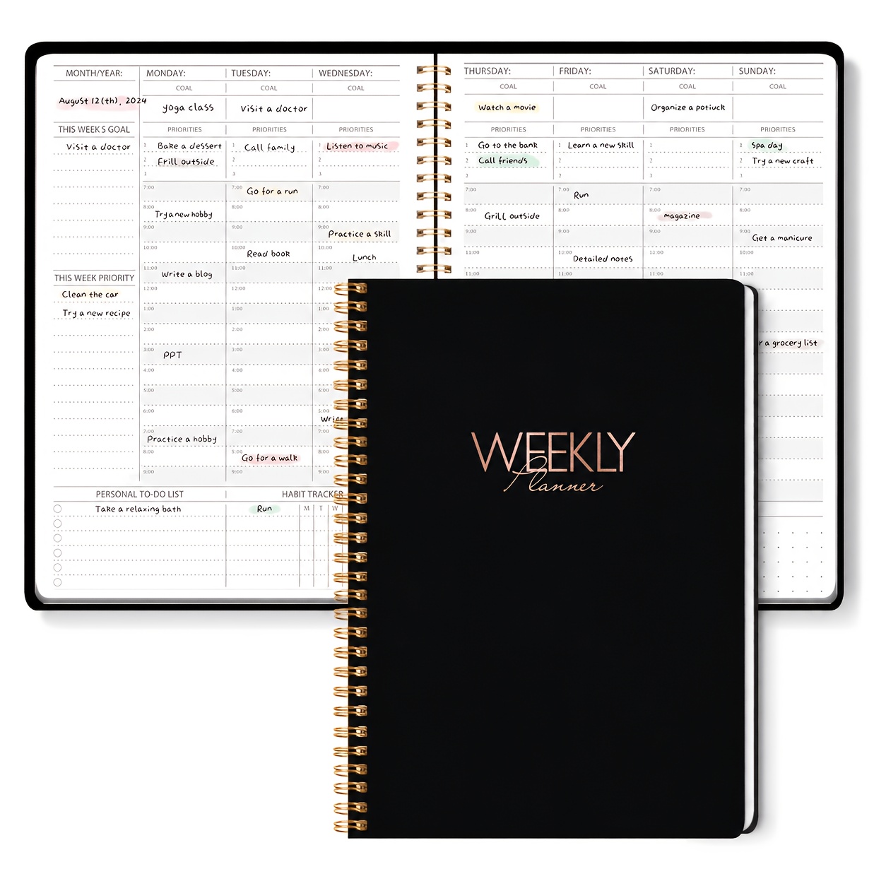 Weekly Planner List Notepad With Time Appointment Book - Suitable For Students And Home Spiral Notepad, 10" X 7.4", 52 Sheets