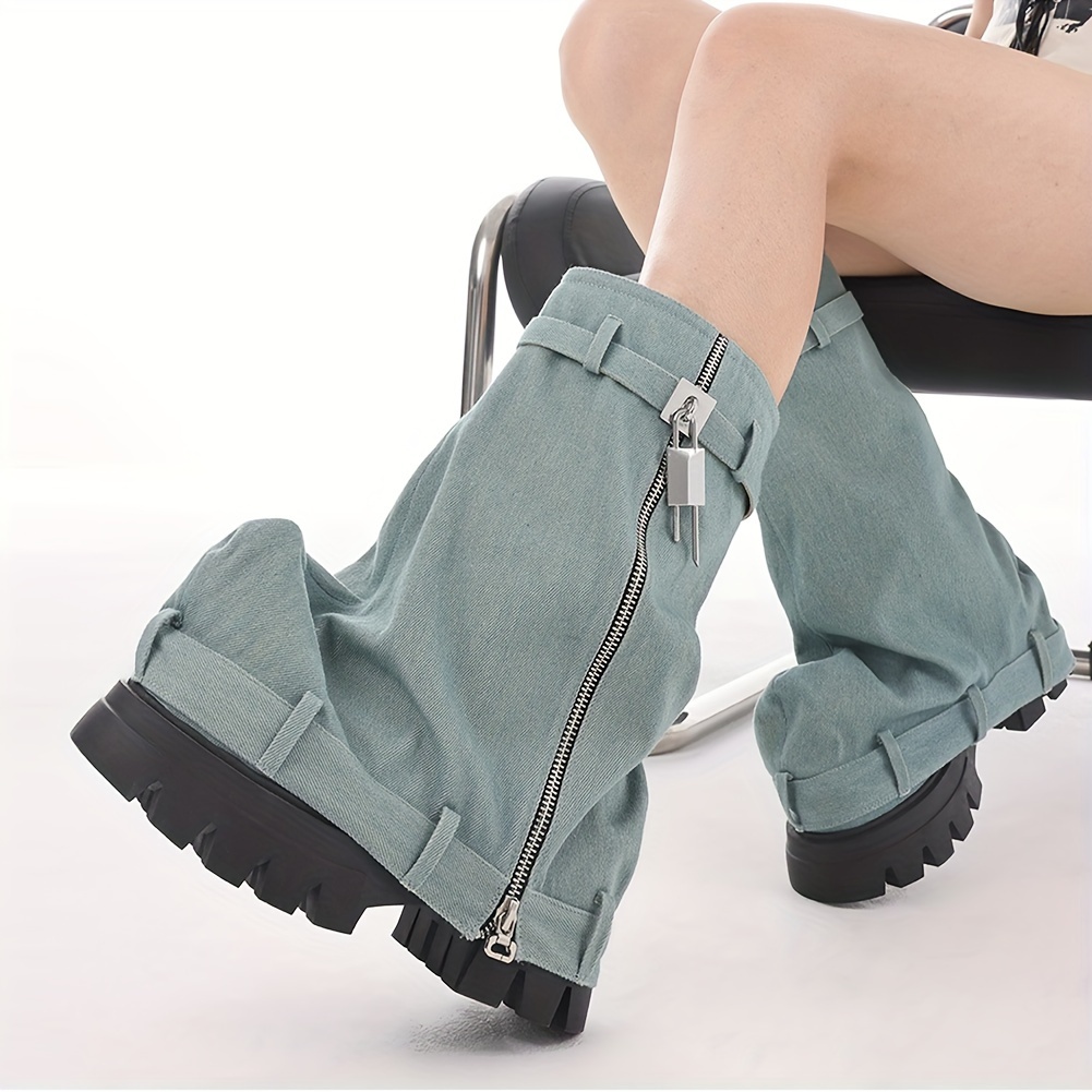 womens fold boots slouchy boots wide calf pleated platform Temu
