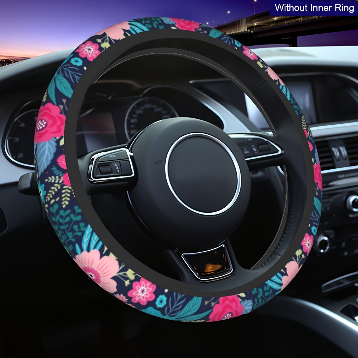 

Beauty Flowers Pattern Car Steering Wheel Cover - Universal 15 Inch Anti-slip Car Steering Wheel Protector Cover, Car Interior Accessories Decor For Women