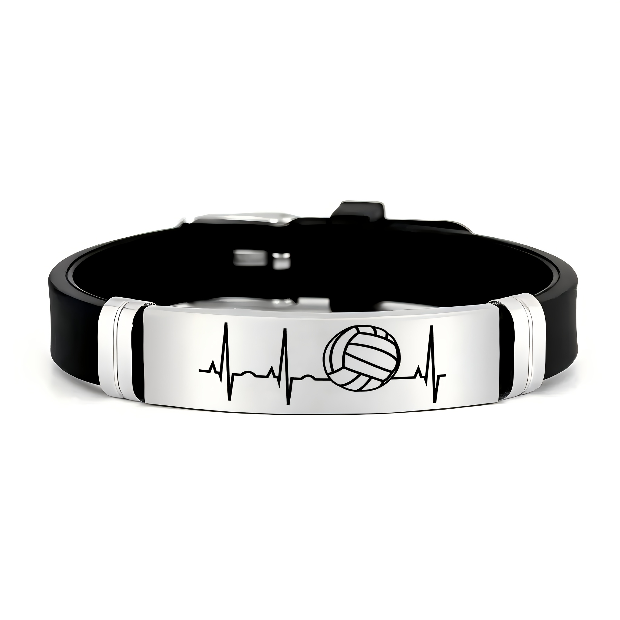 TEMU A Design Of Ecg Line Volleyball Pattern Jewelry, 202 202 Stainless Steel Silicone Wristband, Perfect Gift For Volleyball Enthusiasts, Ideal For