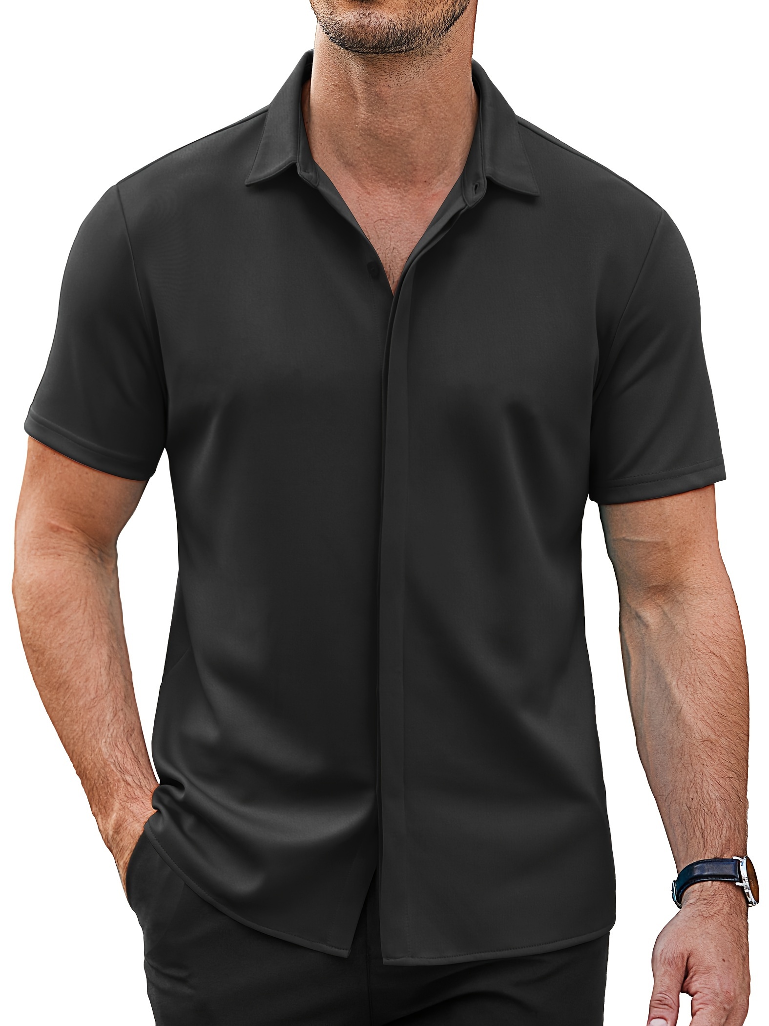 white christmas dresses STITCH CASUAL SHIRT IN BLACK main image 1