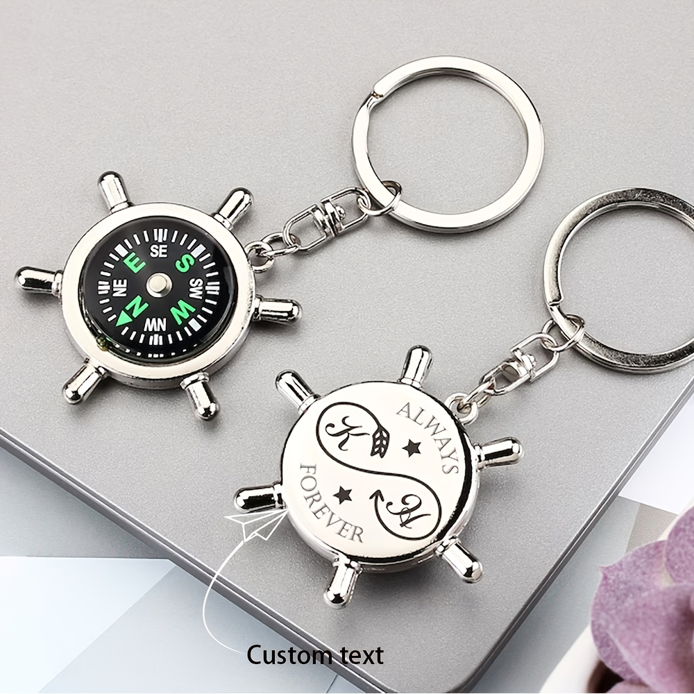 TEMU 1 pièce Porte-clés à Roue de Navigation Manuscrite, Porte-clés Personnalisé Manuscrite, Mini Porte-clés , Cadeau de Camping et de Randonnée