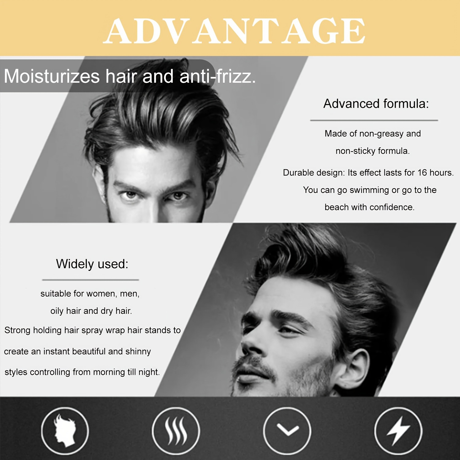 Men's Hair Setting Spray, Moisturizing & Styling, Longlasting Hold For