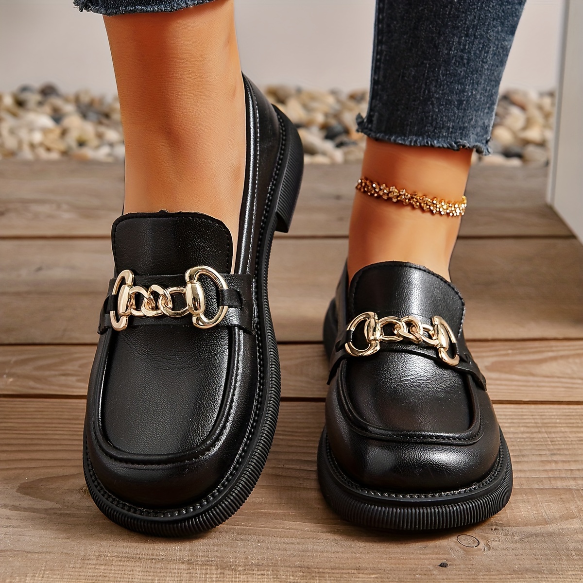 Chunky heel loafers womens best sale