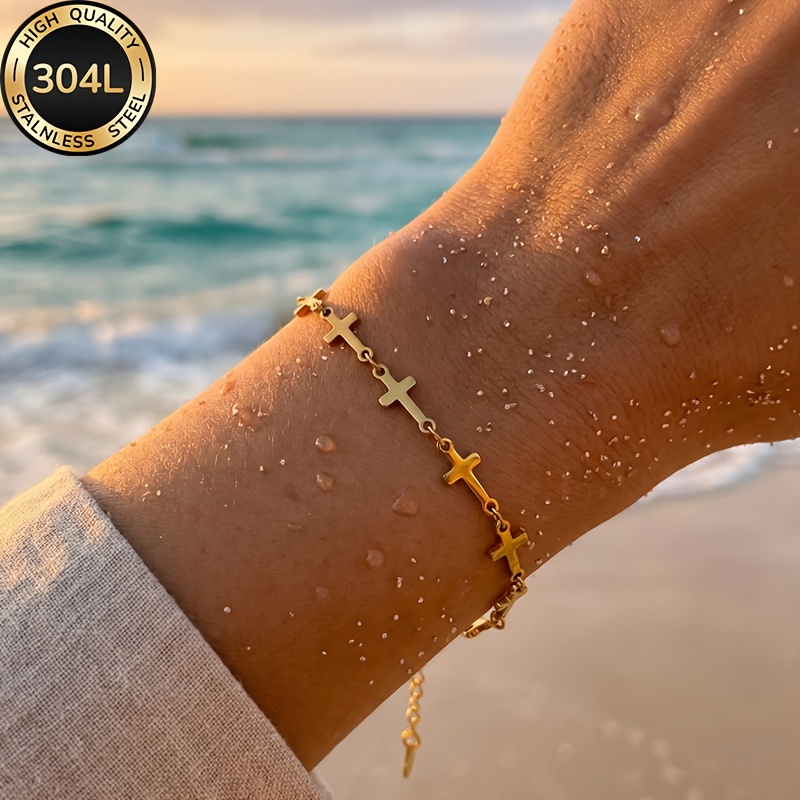 1pc 304l Stainless Steel 18k Gold-plated Women's Bracelet, Exquisite Stainless Steel Jewelry For Women, Stylish And Elegant Design, Suitable For . Perfect For Daily , Parties, And Summer Beach Wear