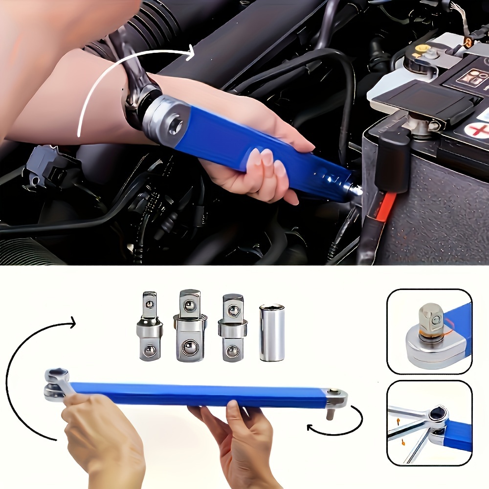 

1 Set New Auto Repair Tool Set - Adjustable Telescopic Wrench With Ratchet Converter And Steel Construction For Easier Disassembly