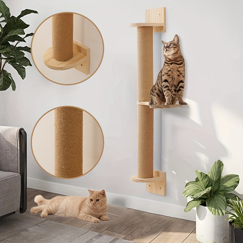 

1pc Cat Climbing Wall Post With Linen Rope -wall Mount Sisal Cat Scratching Board 36", Spacious For Cats To Climb, Play, And Relax - Activity Tree For Indoor Fun