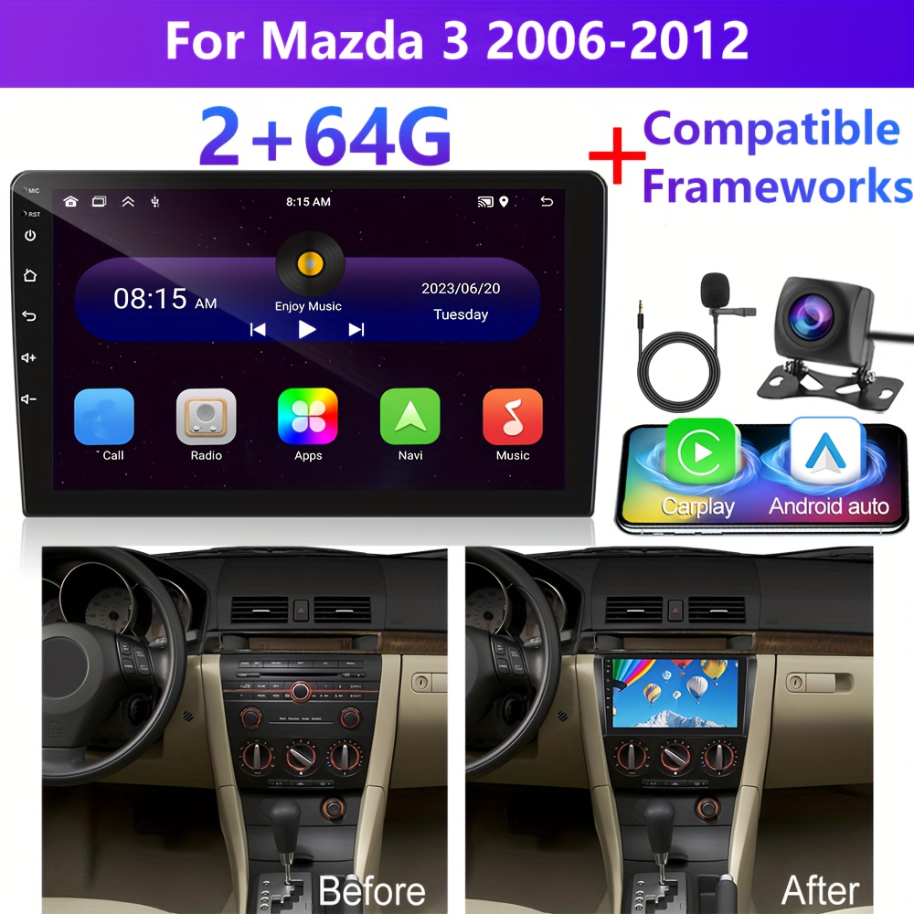 Image of [2g+64g]podofo 13 Car Stereo For 3 2006-2012 (frame Included) Double Din Auto, 9 Inch Touchscreen Car Din With Gps Navigation Wireless Fm Hifi Wifi Usb + Ahd Backup Camera + Mic, Without Battery